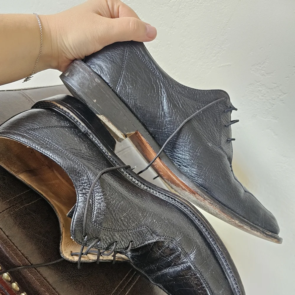 Belvedere Florence All Black Exotic‎ Leather Crocodile Oxford Shoes Sz 11.5M